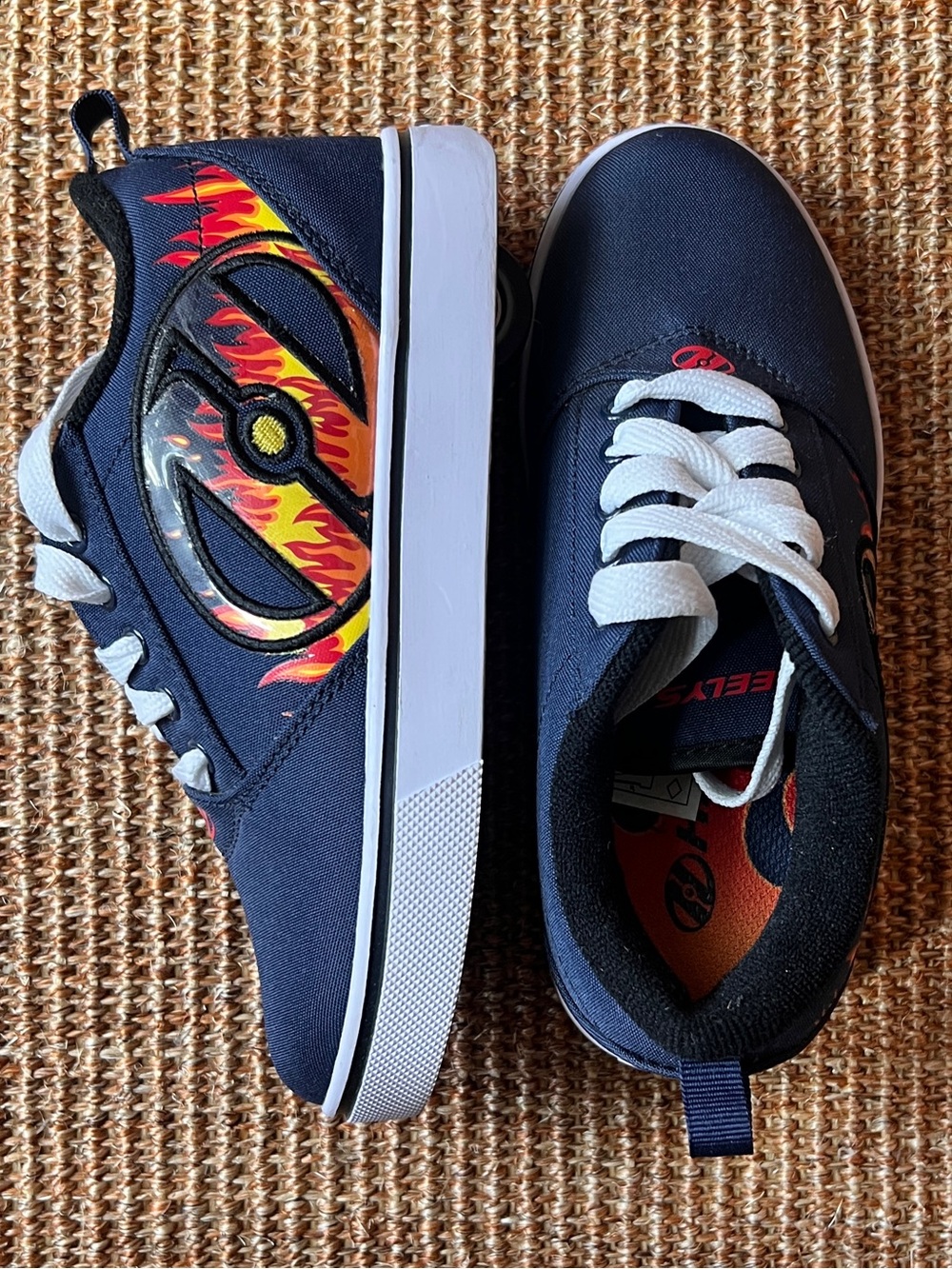 Heelys Kids Navy Sneakers with Red, Orange and Yellow Flame Graphic